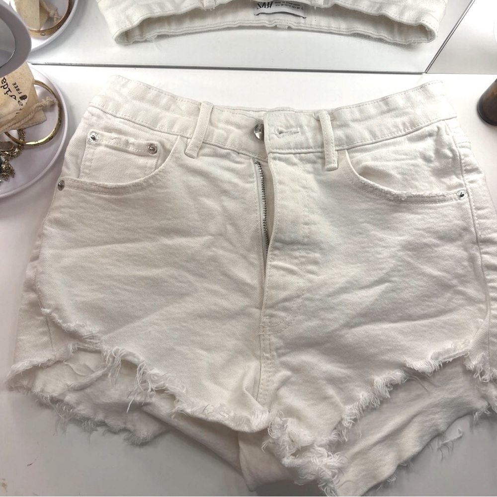Zara White Jean Shorts High-Waisted